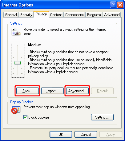 IE Privacy Settings
